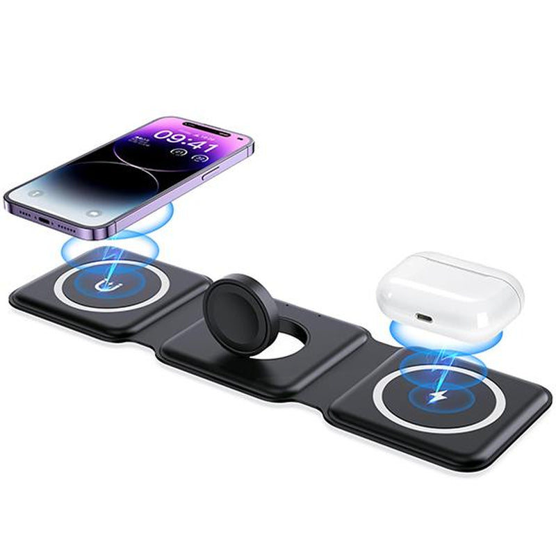 Charging Station for Apple Multiple Devices - 3 in 1 Foldable Magnetic Wireless Charger Dock - Travel Charging Pad for Iphone 15 14 13 12 Pro Max plus Watch & Airpods, Christmas Gift Ideas, Deals Tiktok Shop Store