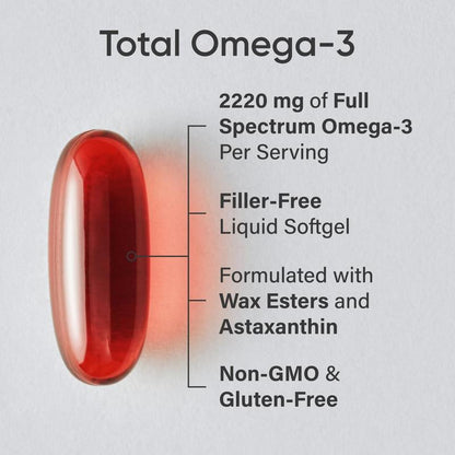 Sports Research Total Omega-3 Fish Oil - Made from Wild Sockeye Salmon, Alaskan Pollock, Antarctic Krill, Astaxanthin + Phospholipids & Wax Esters for Absorption - 960Mg of EPA & DHA - 120 Softgels