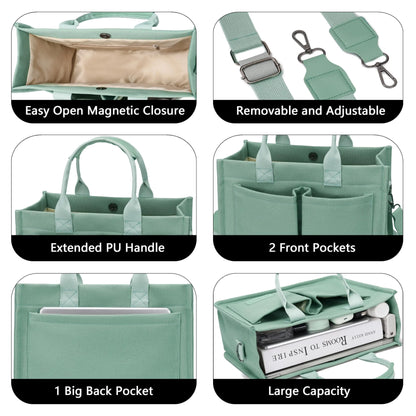 Brisk Green Canvas Work-to-Beach Tote