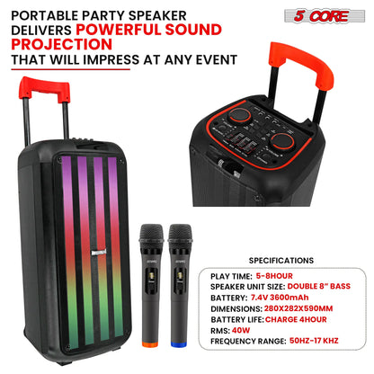 Bluetooth Party Speaker Karaoke Machine + 2 Wireless Mic