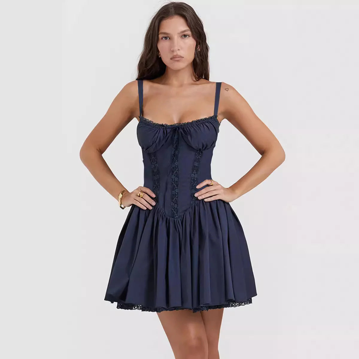 Chic Lace-Up Pleated Party Dress