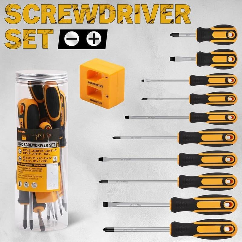 Ultimate 11-Piece Magnetic Screwdriver Set with Magnetizer/Demagnetizer - Precision Phillips & Slotted Tips for Every Task!