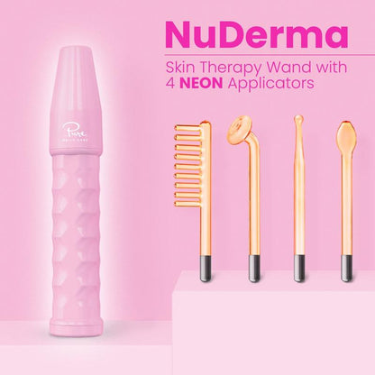 Nuderma High Frequency Wand - Pink with 4 Neon-Powered Applicators and Headband - Tiktok Exclusive - Pure Daily Care