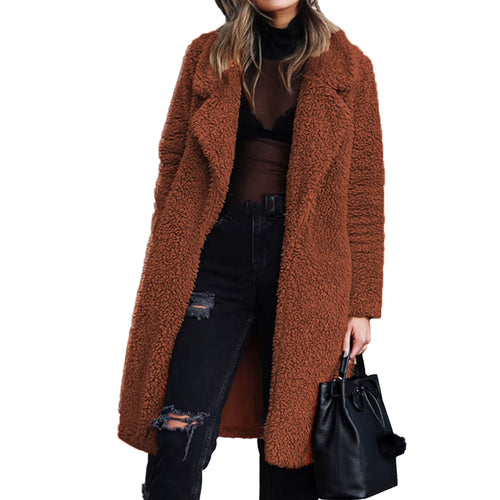 Luxurious Women's Velvet Plush Midi Coat - Chic Warm Lapel Cardigan for Winter