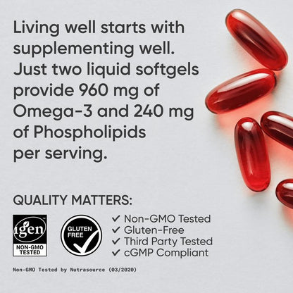 Sports Research Total Omega-3 Fish Oil - Made from Wild Sockeye Salmon, Alaskan Pollock, Antarctic Krill, Astaxanthin + Phospholipids & Wax Esters for Absorption - 960Mg of EPA & DHA - 120 Softgels