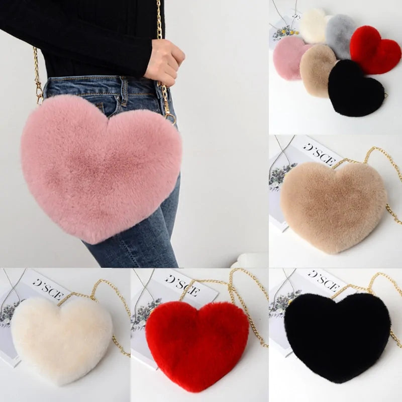 Heart Shaped Faux Fur Crossbody Wallet