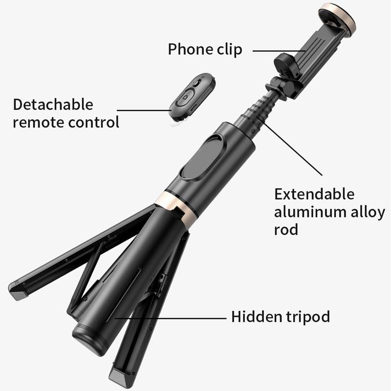 28"Portable Multifunctional Selfie Stick Tripod Aluminum Alloy Lightweight Phone Stand with Wireless Remote Control for Recording Video Selfies Photo Support Horizontal and Vertical Shooting,Extendable Phone Tripod,Compatible with for Iphone Android Phone