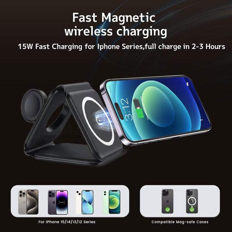 Charging Station for Apple Multiple Devices - 3 in 1 Foldable Magnetic Wireless Charger Dock - Travel Charging Pad for Iphone 15 14 13 12 Pro Max plus Watch & Airpods, Christmas Gift Ideas, Deals Tiktok Shop Store