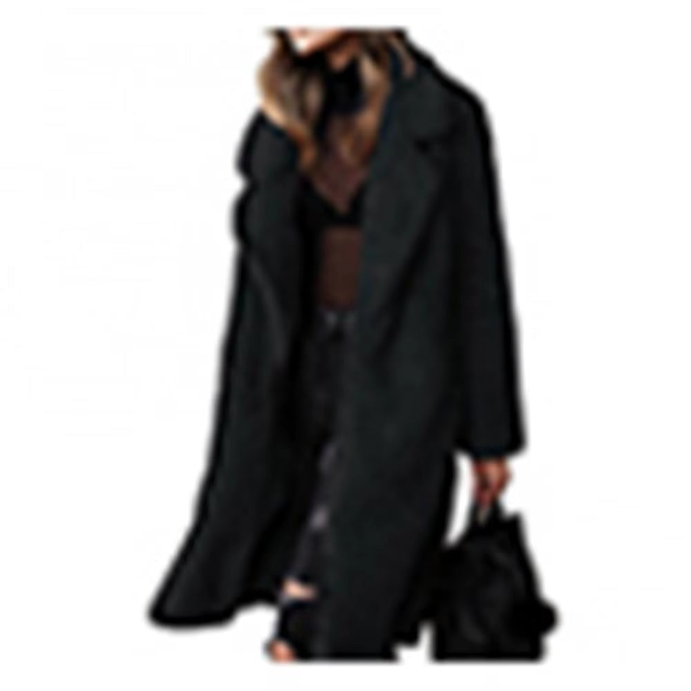 Luxurious Women's Velvet Plush Midi Coat - Chic Warm Lapel Cardigan for Winter