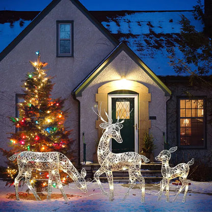 3-Piece Christmas LED Wrought Iron Deer Set